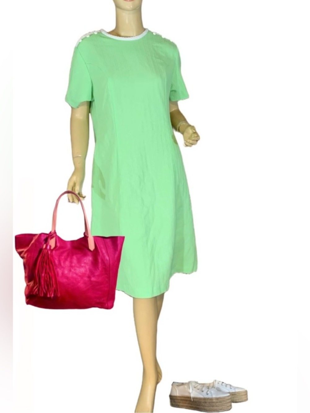 VINTAGE HOLLY HILL 1960'S GREEN SHIFT DRESS (APPX LARGE)
